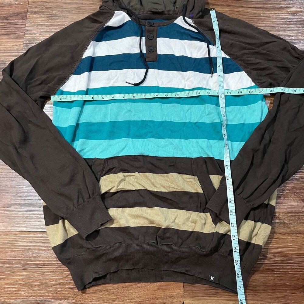 Hurley Sweatshirt Long Sleeve Stripe Blue Drawstring Button Cotton Hoodie Men XL - Picture 2 of 6